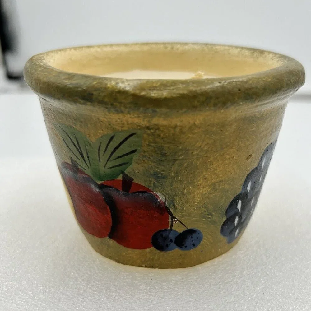 Unbranded Stoneware Candle Painted Fruit Design Unscented 3